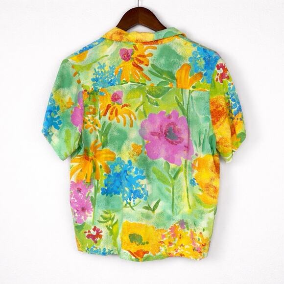 Jams World Summer Garden Floral Hawaiian Shirt Women’s L 100% Rayon - Picture 2 of 9